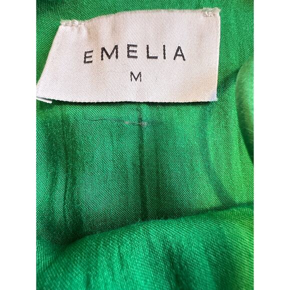 Emelia Kelly Green Puff Sleeve Tiered Ruffle Tie Back Dress, Size M - Picture 3 of 7